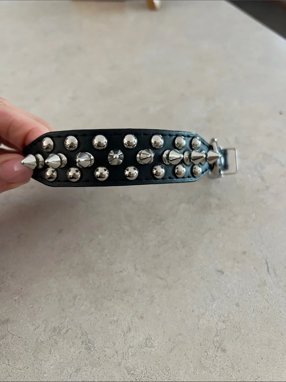 Black Studded Leather dog collar with Silver Spikes